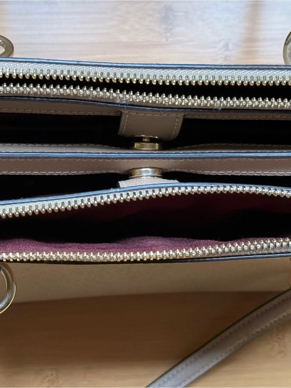 Coach Taupe Pebbled Leather Double Zip Tote